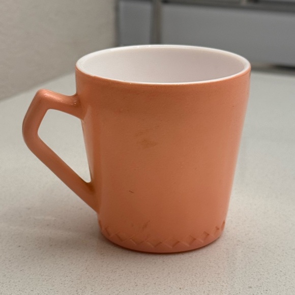 Vintage 1950s Hazel Atlas Baby Cup Coral Peach Diamond Pattern - Picture 5 of 11